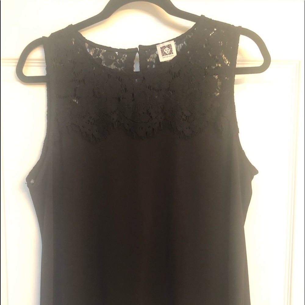 Anne Klein Black top lace accent gold buttons NWOT